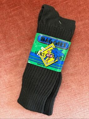 Vintage 90s Baggies Black Ribbed Slouchy Crew Socks Classic Cotton Comfort 9-11